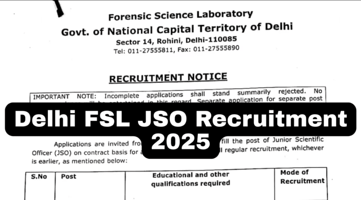 Delhi FSL JSO Recruitment 2025