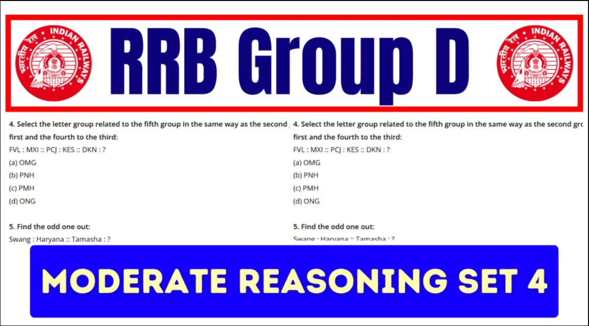 RRB Group D 2025 Reasoning Moderate Level Practice Set for CBT