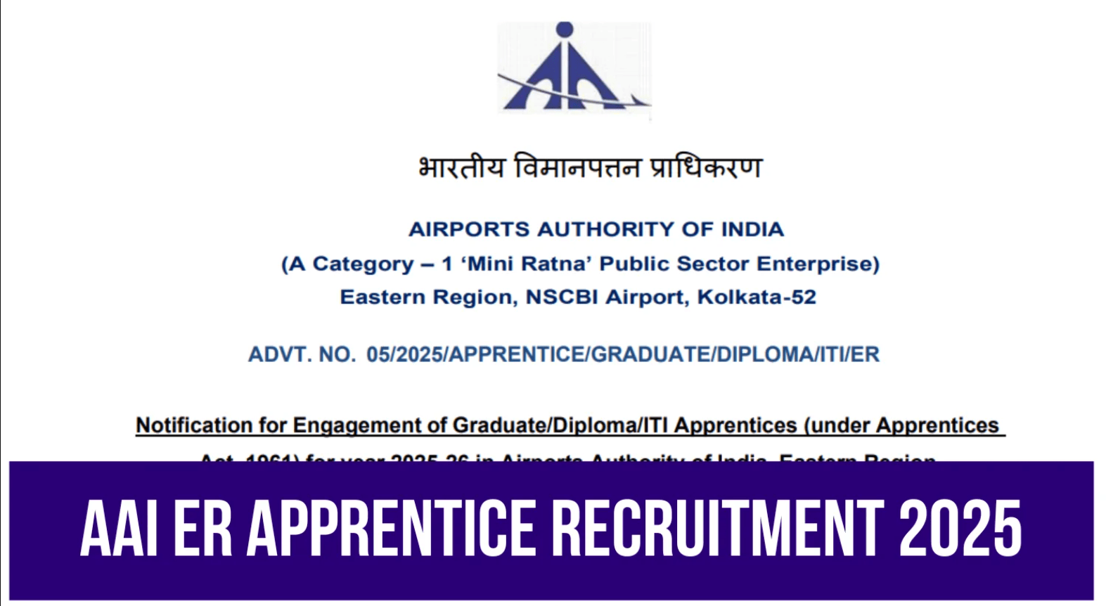 135 Posts - The Airports Authority of India - AAI ER Apprentice Recruitment 2025 (All India Can Apply) – Last Date 31 May Govt Exam Update 1 AAI ER Apprentice Recruitment 2025