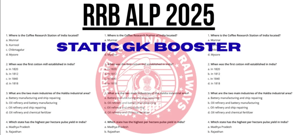 Static GK Booster for RRB ALP 2025: 20 Most Expected MCQs 1 Static GK Booster for RRB ALP 2025